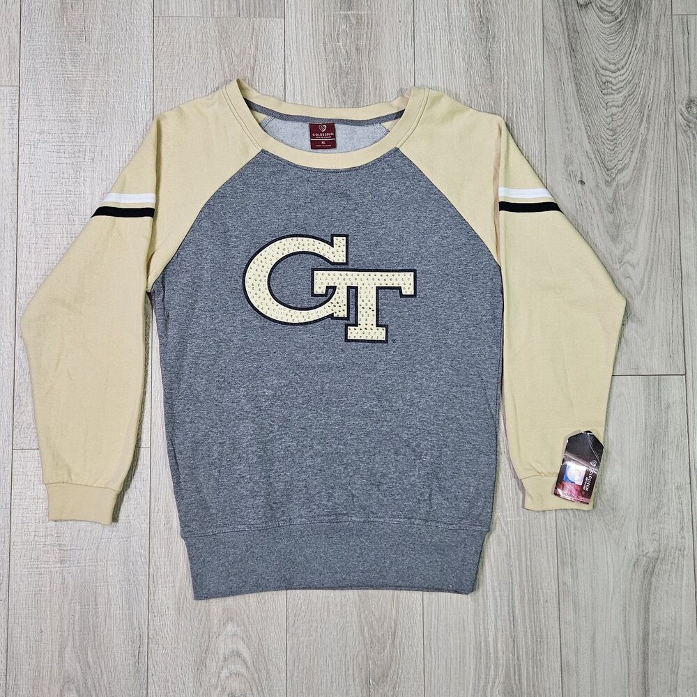 Colosseum Georgia Tech Yellow Jackets Sweatshirt Gray Women's College Spell Out